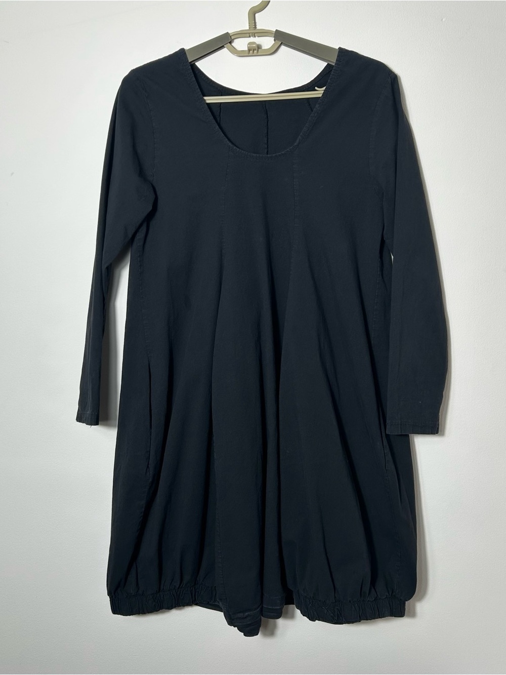Womens Bubble Cocoon Dress Size XS/S Black Italy Cotton Pockets Oversized